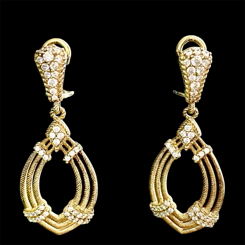 Elegant Judith Ripka Gold Washed Silver Drop Earrings